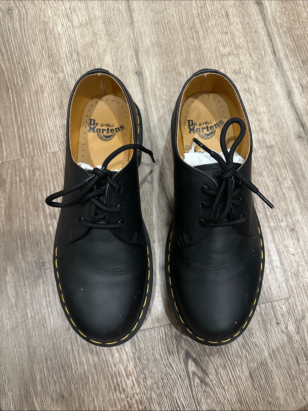Dr. Martens Black Leather Derby with Yellow Stitching